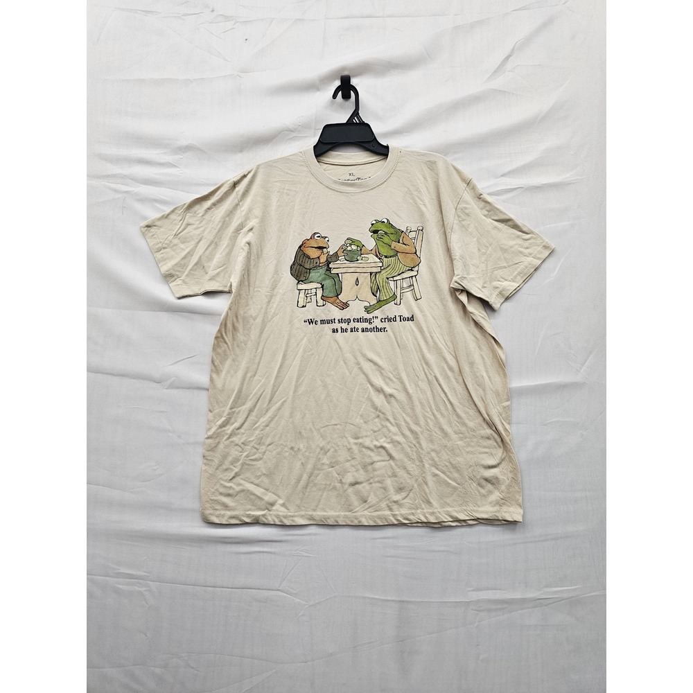 Frog and Toad Mens Graphic T-Shirt Beige Cotton Blend Casual Size XL